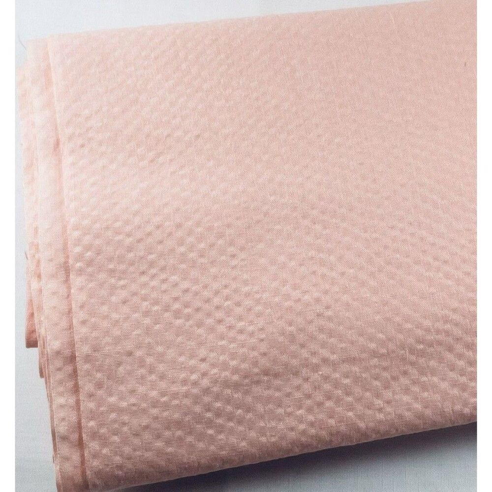 Vintage Light Peach Seersucker Cotton Blend Fabric 1yd x 44.5"